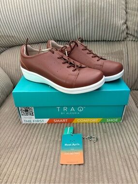 Traq by Alegria Brown Lace-Up Leather Sneakers with White Sole